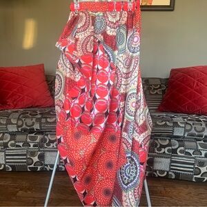 Vibrant Red and Patterned Maxi Skirt